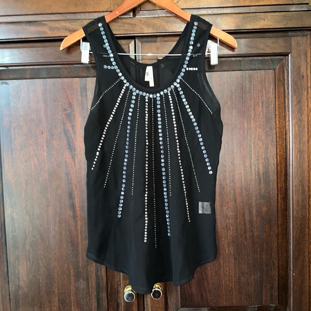 Women's Truth NYC Black Embellished Tank Top Size S Sheer Chiffon